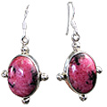 11953: Silver Setting Pink, Black rhodonite  american-southwest earrings