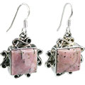 11975: Silver Setting pink rhodocrosite  american-southwest earrings
