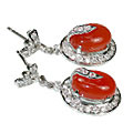 12055: Orange,White carnelian earrings