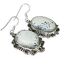 12071: Silver Setting black,white dendrite opal  american-southwest earrings
