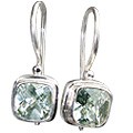 12174: Silver Setting green green amethyst  estate earrings