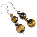 12188: Beaded Brown tiger eye earrings