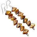 12380: Bali Silver Beaded brown tiger eye earrings