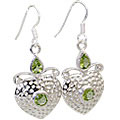 12414: Silver Setting green peridot  heart earrings