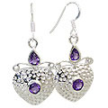 12415: Silver Setting purple amethyst  heart earrings