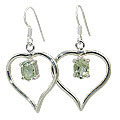 12418: Silver Setting green green amethyst  heart earrings