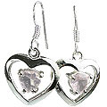 12423: Silver Setting pink rose quartz  heart earrings