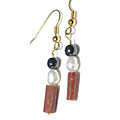 12624: Beaded black,brown,white sunstone earrings