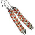 12653: Bali Silver Beaded green,orange,pink carnelian multistrand earrings