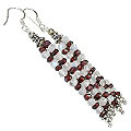 12654: Bali Silver Beaded orange,red,white moonstone multistrand earrings