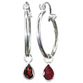 Design 12853: red garnet contemporary, drop, hoop earrings