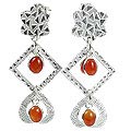 12902: Silver Setting orange carnelian art-deco earrings