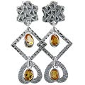 12904: Silver Setting yellow citrine art-deco earrings