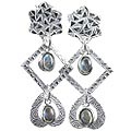 12905: Silver Setting green,gray labradorite  art-deco earrings