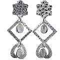 12906: Silver Setting white moonstone  art-deco earrings