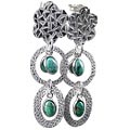 12911: Silver Setting green turquoise  art-deco earrings