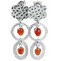 12912: Silver Setting orange carnelian art-deco earrings
