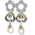 12914: Silver Setting yellow citrine  drop earrings