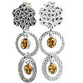 12917: Silver Setting yellow citrine  flower earrings