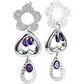 12922: Silver Setting purple amethyst  drop earrings