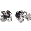12997: Silver Setting black,white onyx  flower earrings