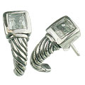 13107: silver setting white white topaz post earrings