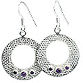 13117: silver setting purple amethyst hoop-earrings earrings