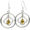13122: silver setting yellow citrine hoop-earrings earrings