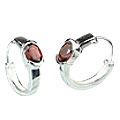 13132: silver setting red garnet  hoop-earrings earrings