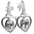 13205: Silver Setting white white topaz  heart earrings