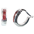13215: silver setting red garnet hoop-earrings earrings
