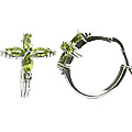 13222: silver setting green peridot  flower earrings