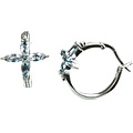 13223: silver setting blue blue topaz flower earrings