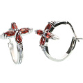 13224: silver setting red garnet  flower earrings