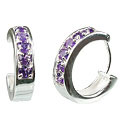 13229: silver setting red amethyst  hoop-earrings earrings