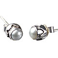 13565: Silver Setting white pearl post earrings