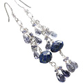 13632: Silver Beaded blue lapis lazuli chandelier earrings