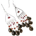 13634: Silver Beaded red garnet  chandelier earrings