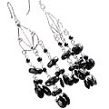 13638: Silver Beaded black onyx  chandelier earrings