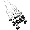 13639: Silver Beaded black onyx chandelier earrings