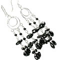 13640: Silver Beaded black onyx chandelier earrings