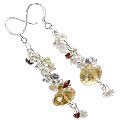 13641: Silver Beaded yellow,multi-color citrine drop earrings
