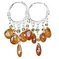 13878: Silver Beaded yellow citrine hoops earrings