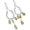 13879: Silver Beaded blue,white,yellow citrine hoops earrings