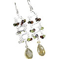 13899: Silver Beaded yellow,multi-color citrine multistone earrings