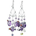 13944: Silver Beaded purple,multi-color amethyst chandelier earrings