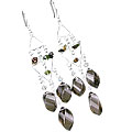 13945: Silver Beaded brown,multi-color smoky quartz  chandelier earrings