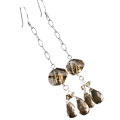 13947: Silver Beaded brown smoky quartz contemporary earrings