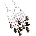 13954: Silver Beaded brown,purple smoky quartz  chandelier earrings
