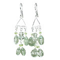 14015: Silver Beaded green prehnite chandelier earrings